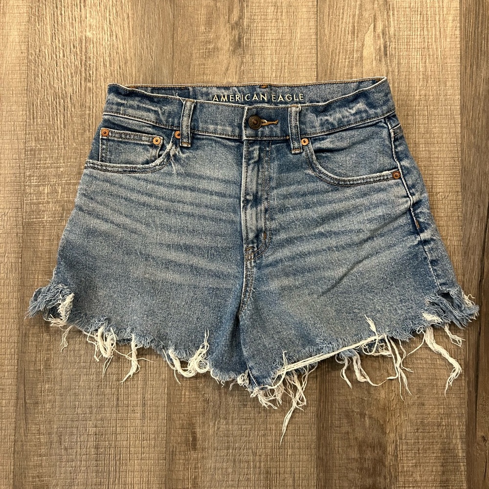American Eagle Outfitters Frayed Hem Blue Jean Shorts